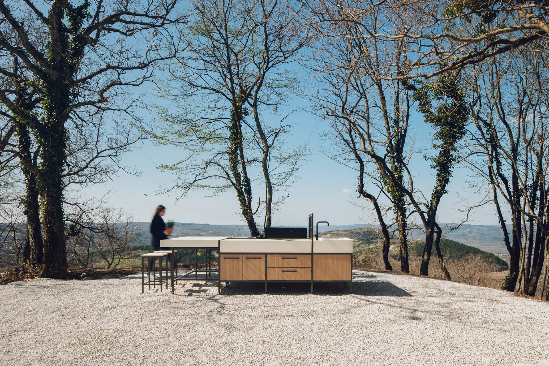 An Evoluta outdoor kitchen overlooking the Istrian landscape